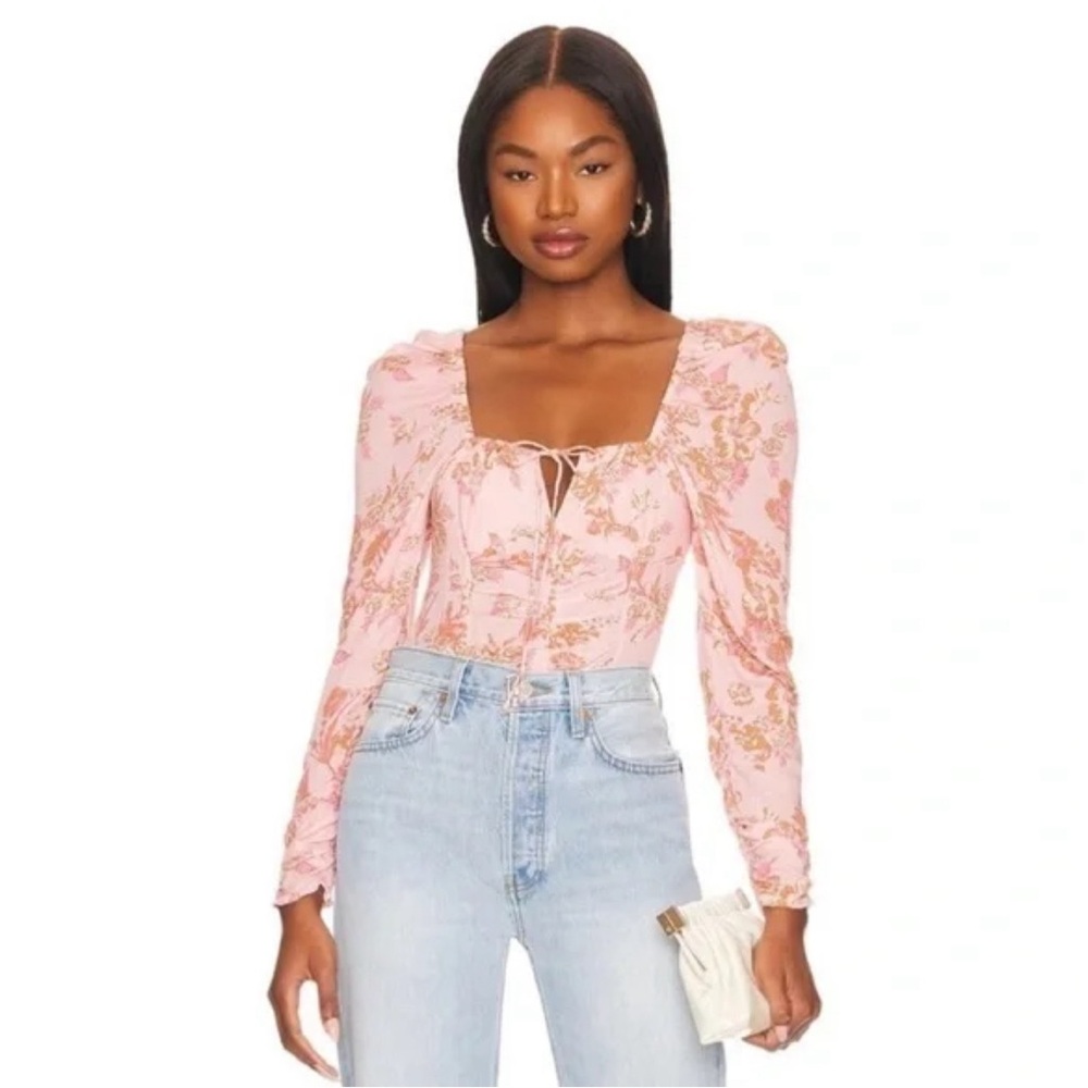 Free People Hilary floral pink Printed Top Pink Combo Boho
